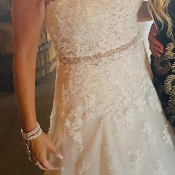 Beautiful Studded/Lace Up Strapless Wedding Dress - Picture 8 of 9